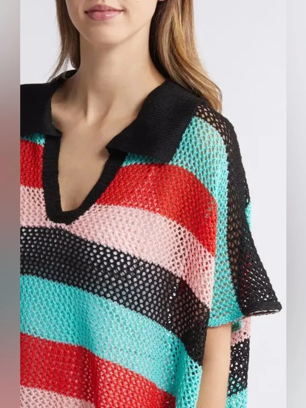 Free people Bayside Stripe Crochet Poncho one size oversized slouchy flowy